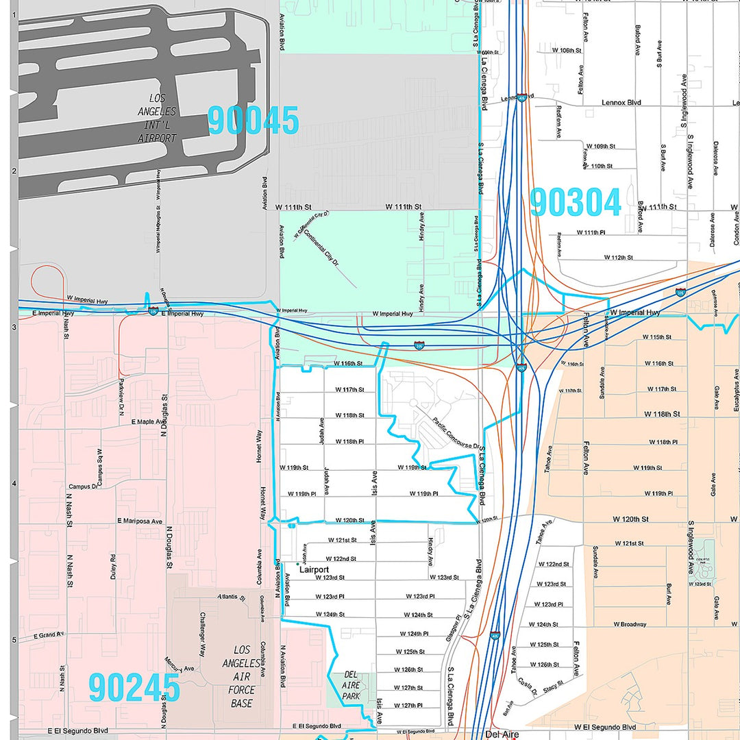 Premium Style Wall Map of Hawthorne, CA