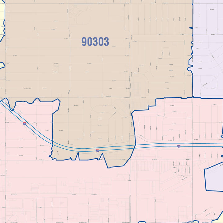 Color Cast Zip Code Style Wall Map of Hawthorne, CA