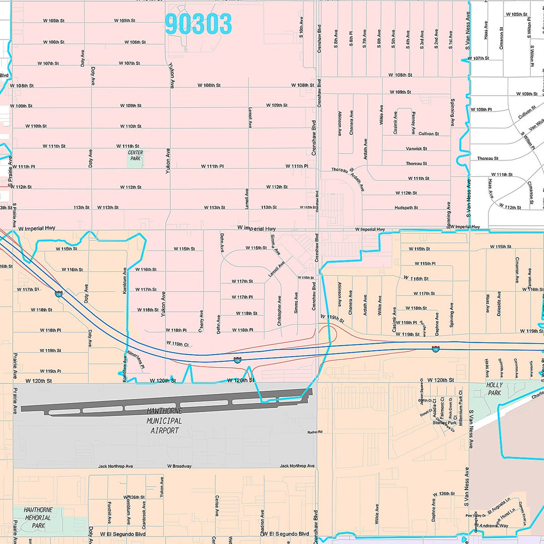 Premium Style Wall Map of Hawthorne, CA