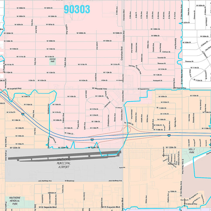 Premium Style Wall Map of Hawthorne, CA