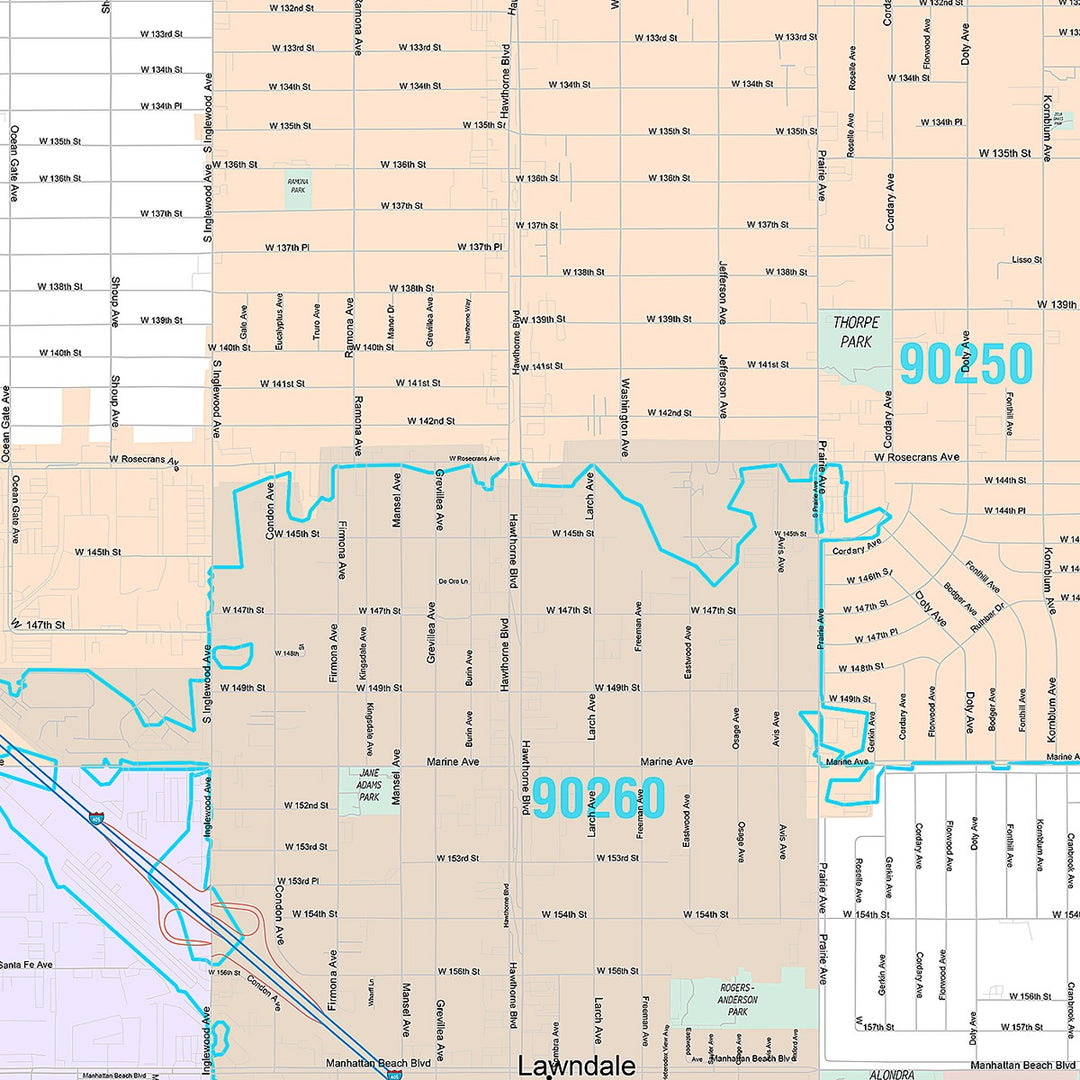 Premium Style Wall Map of Hawthorne, CA