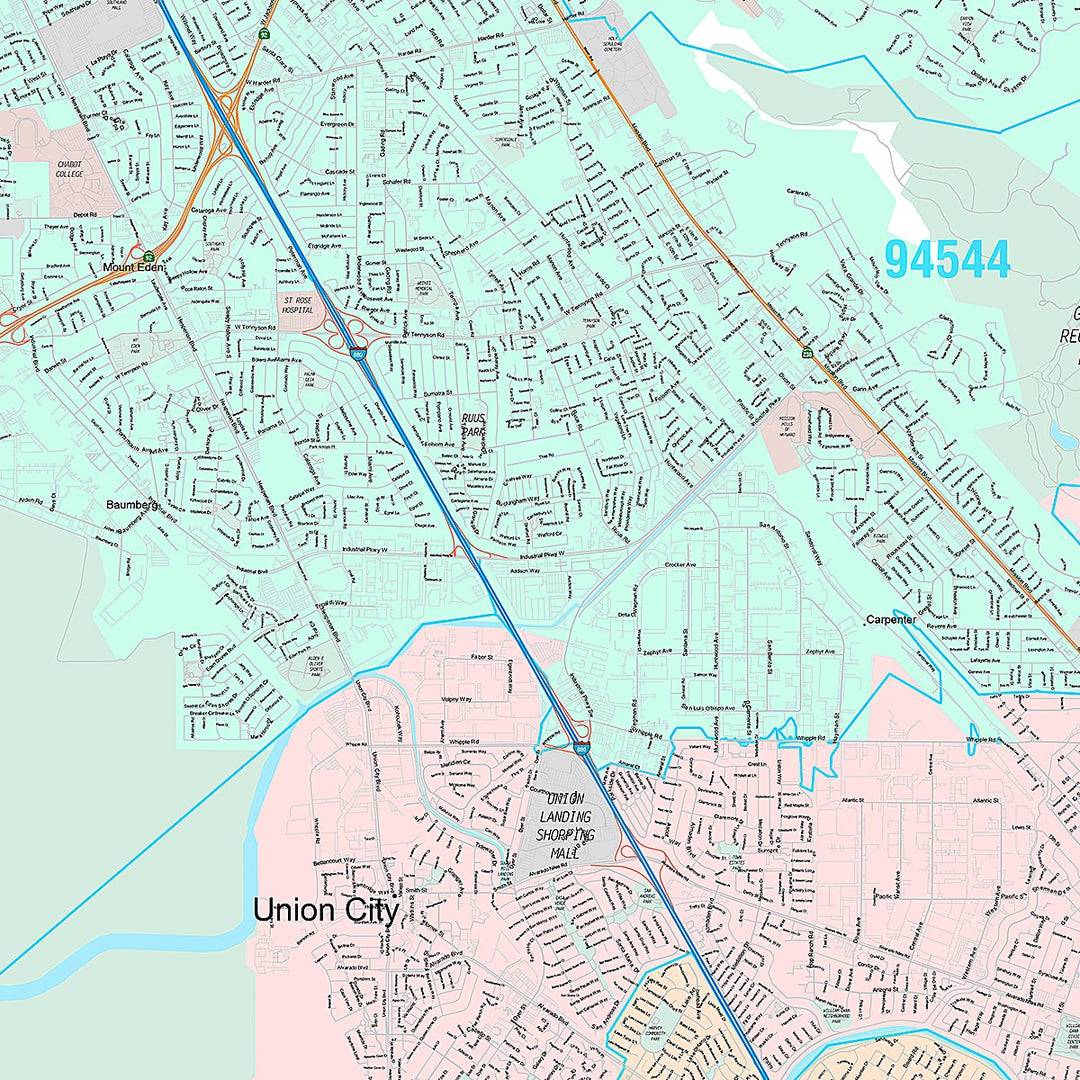 Premium Style Wall Map of Hayward, CA