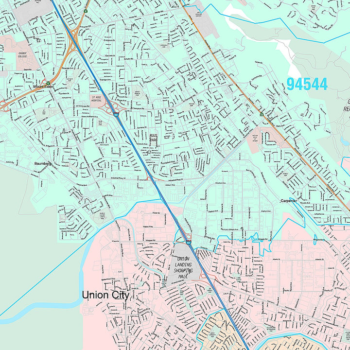Premium Style Wall Map of Hayward, CA