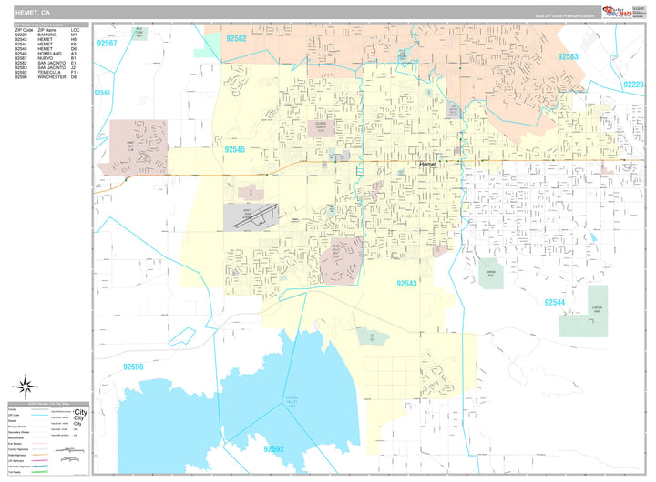 Premium Style Wall Map of Hemet, CA