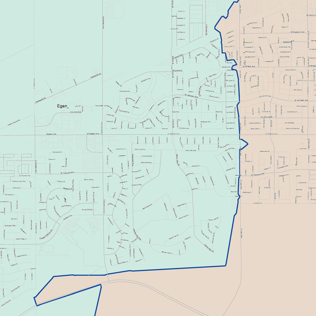 Color Cast Zip Code Style Wall Map of Hemet, CA
