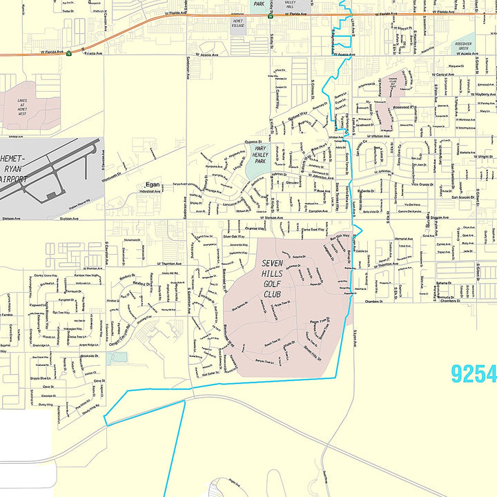 Premium Style Wall Map of Hemet, CA