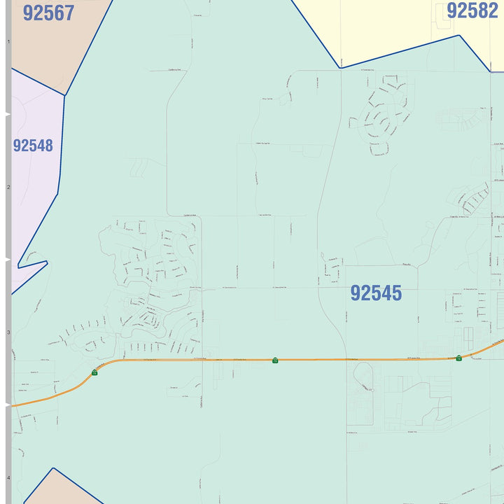 Color Cast Zip Code Style Wall Map of Hemet, CA