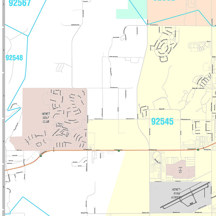 Premium Style Wall Map of Hemet, CA