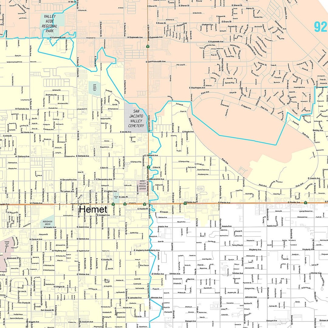 Premium Style Wall Map of Hemet, CA