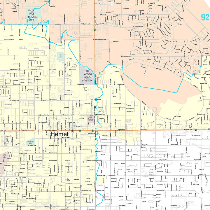 Premium Style Wall Map of Hemet, CA