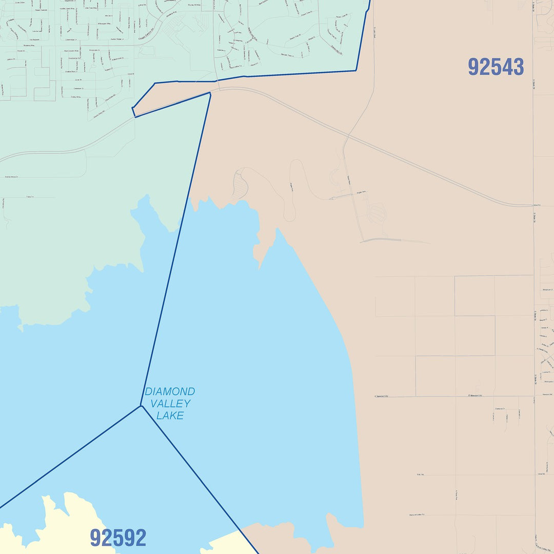 Color Cast Zip Code Style Wall Map of Hemet, CA
