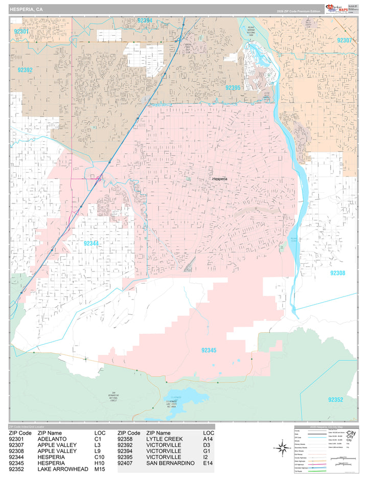 Premium Style Wall Map of Hesperia, CA