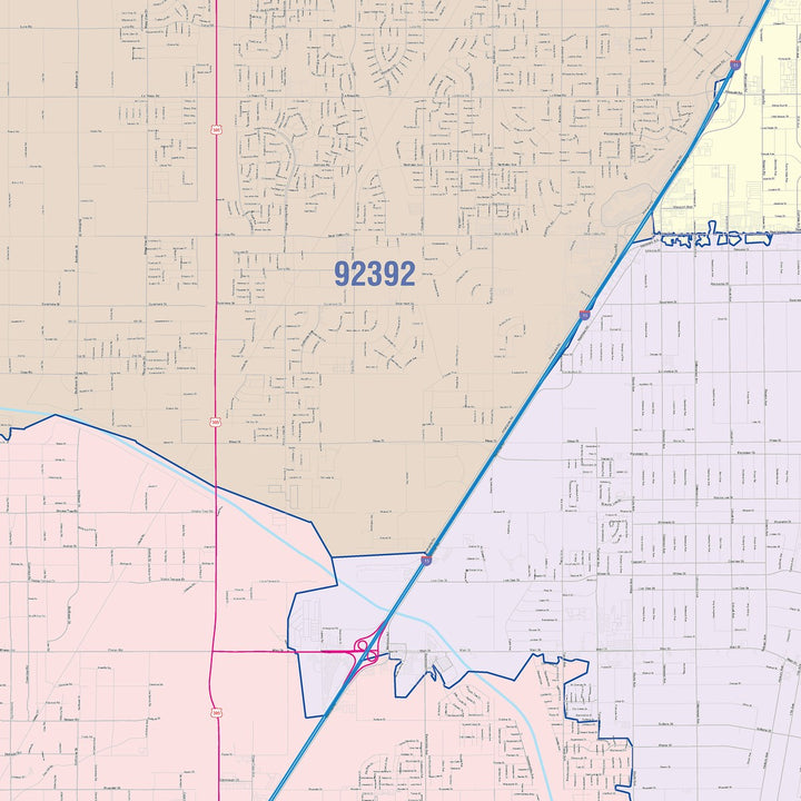 Color Cast Zip Code Style Wall Map of Hesperia, CA