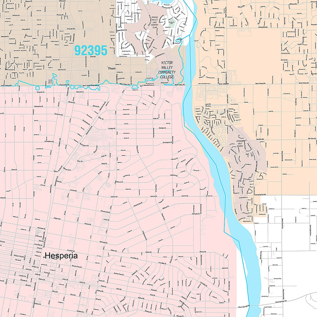 Premium Style Wall Map of Hesperia, CA
