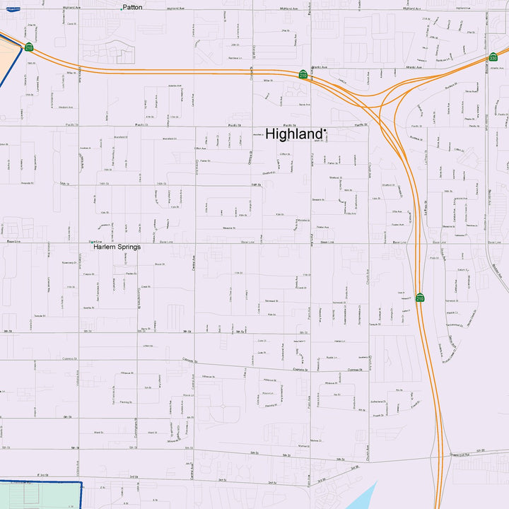Color Cast Zip Code Style Wall Map of Highland, CA
