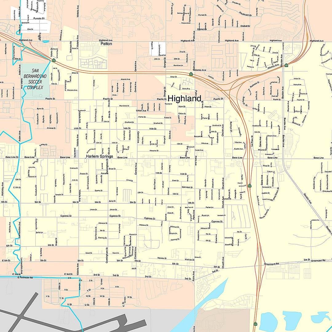 Premium Style Wall Map of Highland, CA