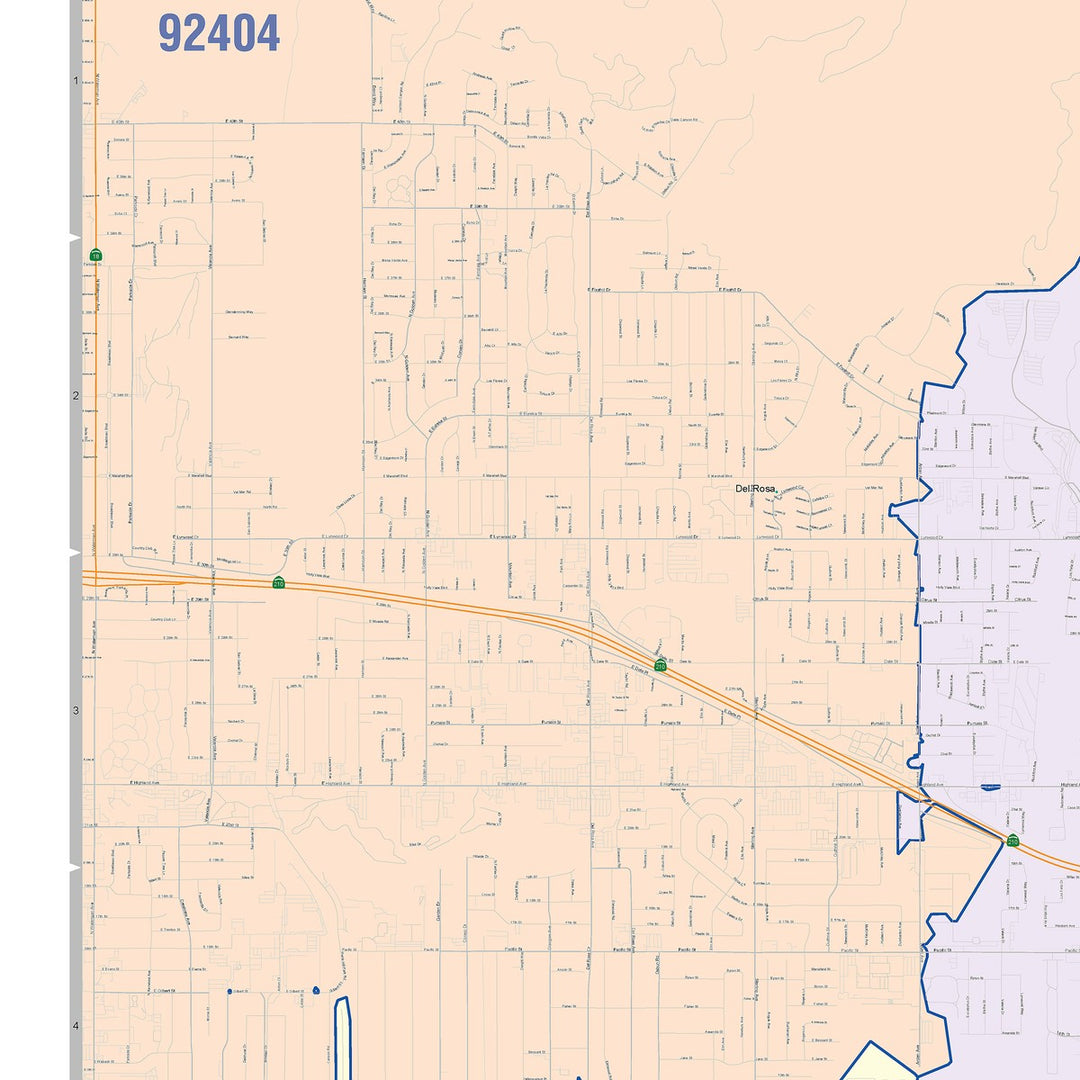Color Cast Zip Code Style Wall Map of Highland, CA