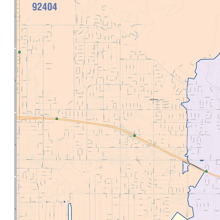 Color Cast Zip Code Style Wall Map of Highland, CA