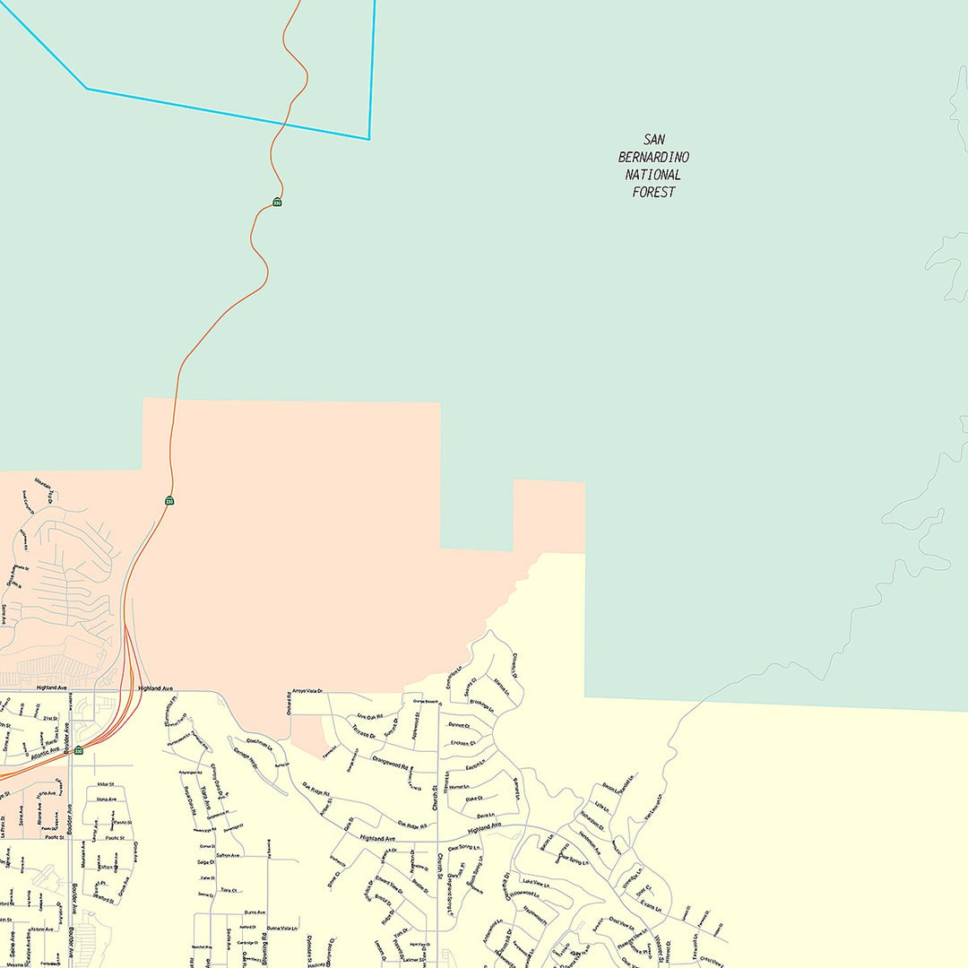 Premium Style Wall Map of Highland, CA