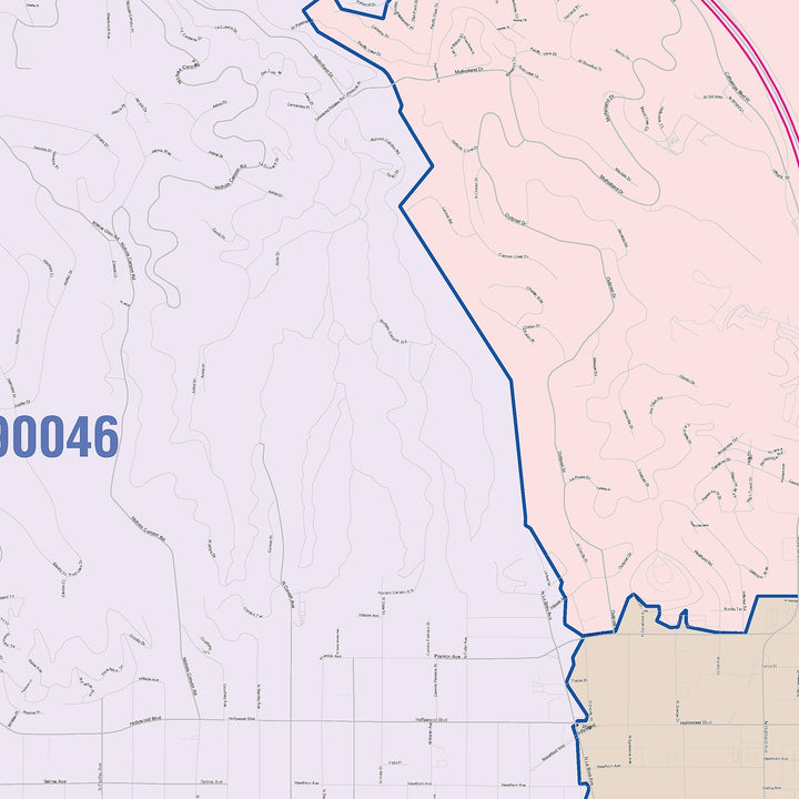 Color Cast Zip Code Style Wall Map of Hollywood, CA
