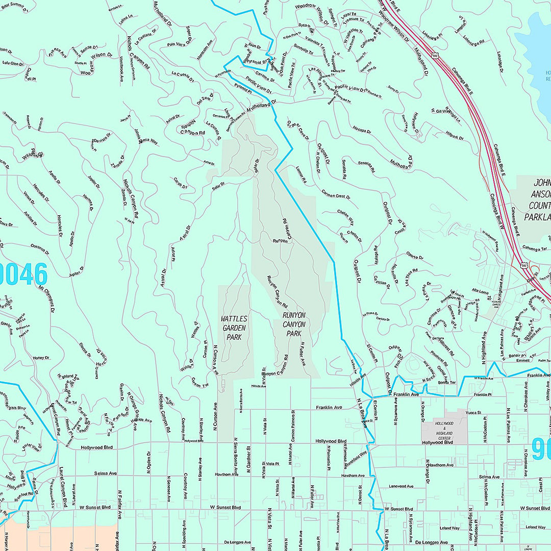 Premium Style Wall Map of Hollywood, CA
