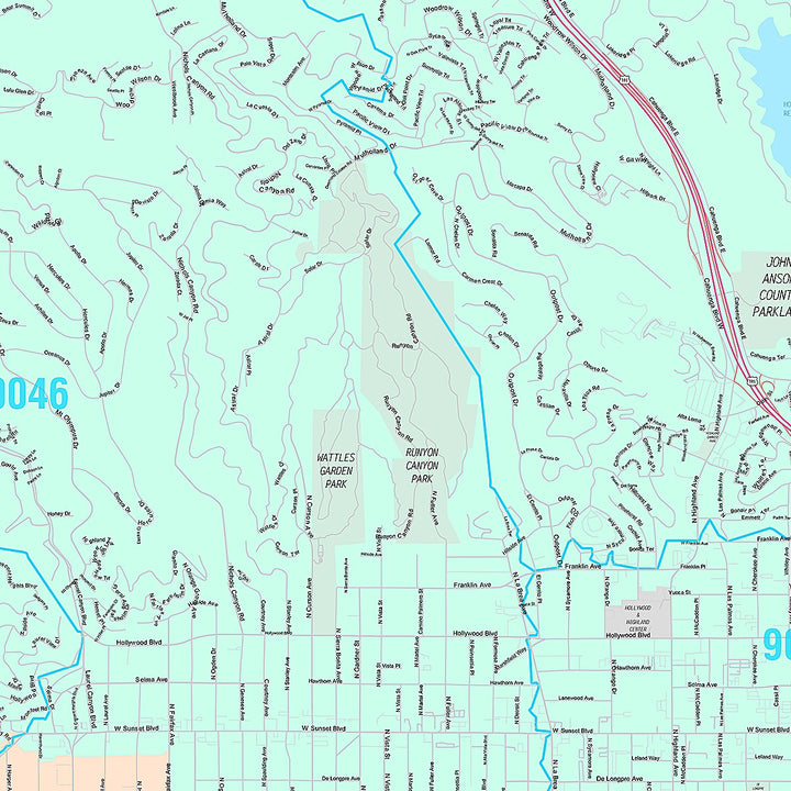 Premium Style Wall Map of Hollywood, CA