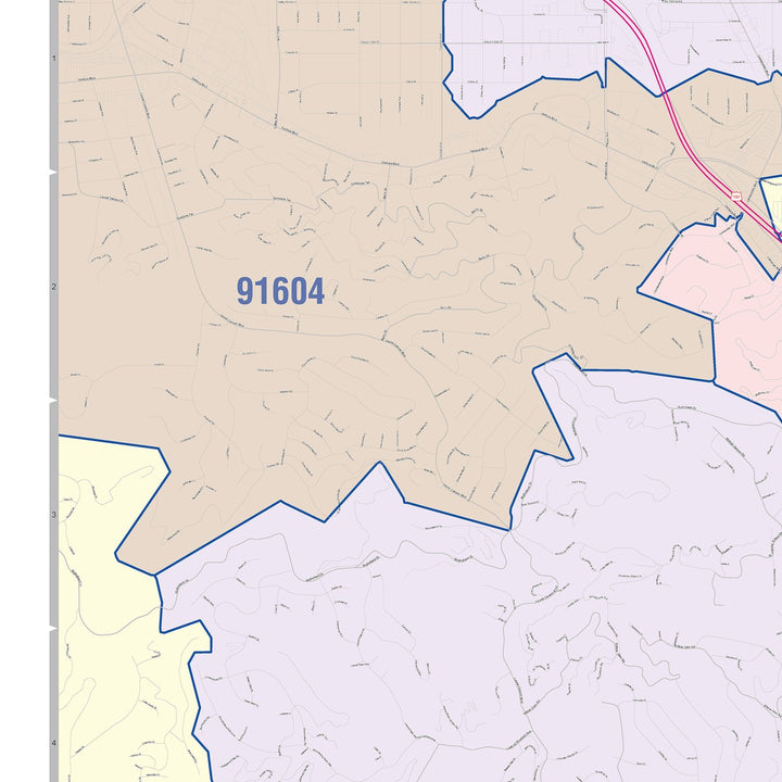 Color Cast Zip Code Style Wall Map of Hollywood, CA