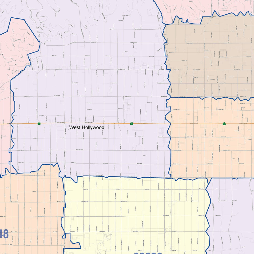 Color Cast Zip Code Style Wall Map of Hollywood, CA
