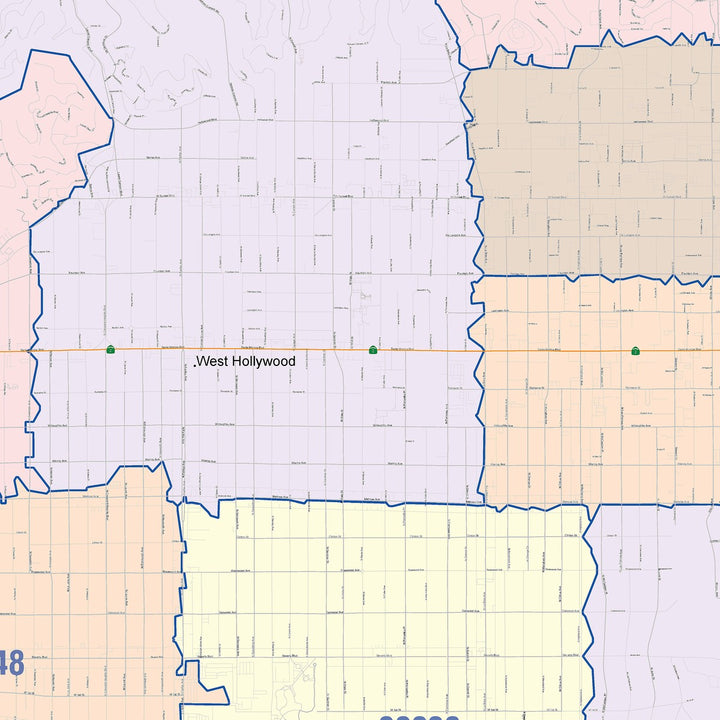 Color Cast Zip Code Style Wall Map of Hollywood, CA