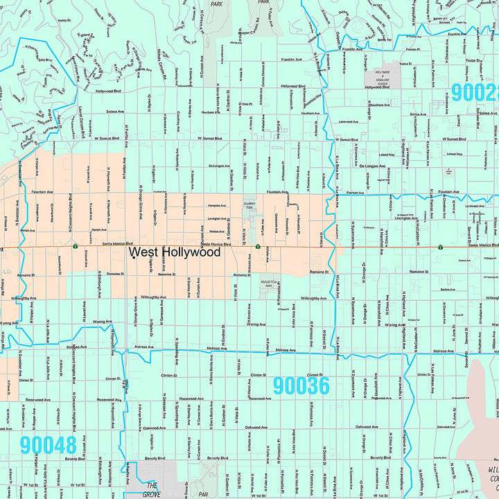 Premium Style Wall Map of Hollywood, CA