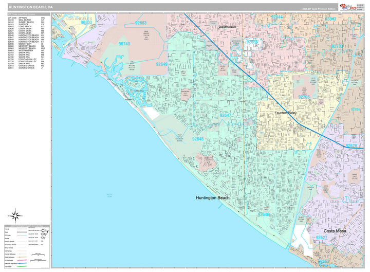 Premium Style Wall Map of Huntington Beach CA