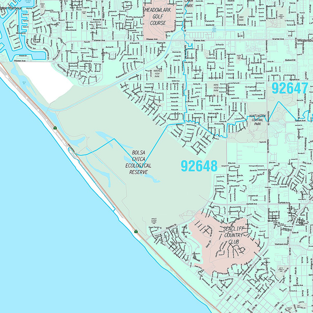 Premium Style Wall Map of Huntington Beach CA