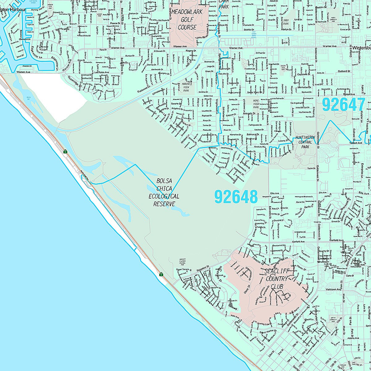 Premium Style Wall Map of Huntington Beach CA