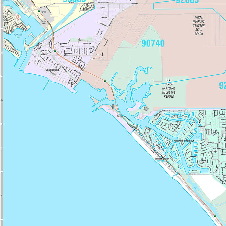 Premium Style Wall Map of Huntington Beach CA