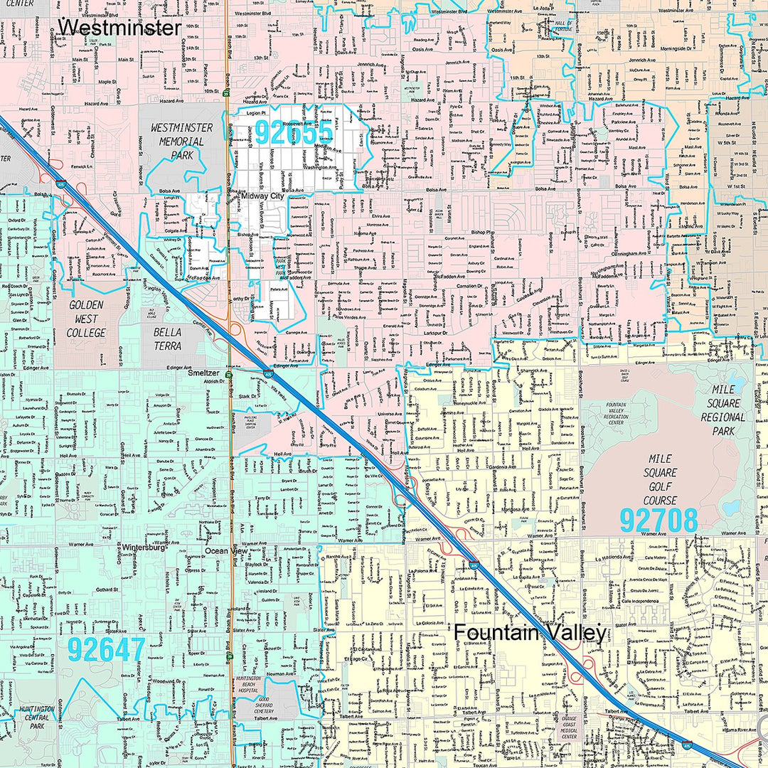 Premium Style Wall Map of Huntington Beach CA
