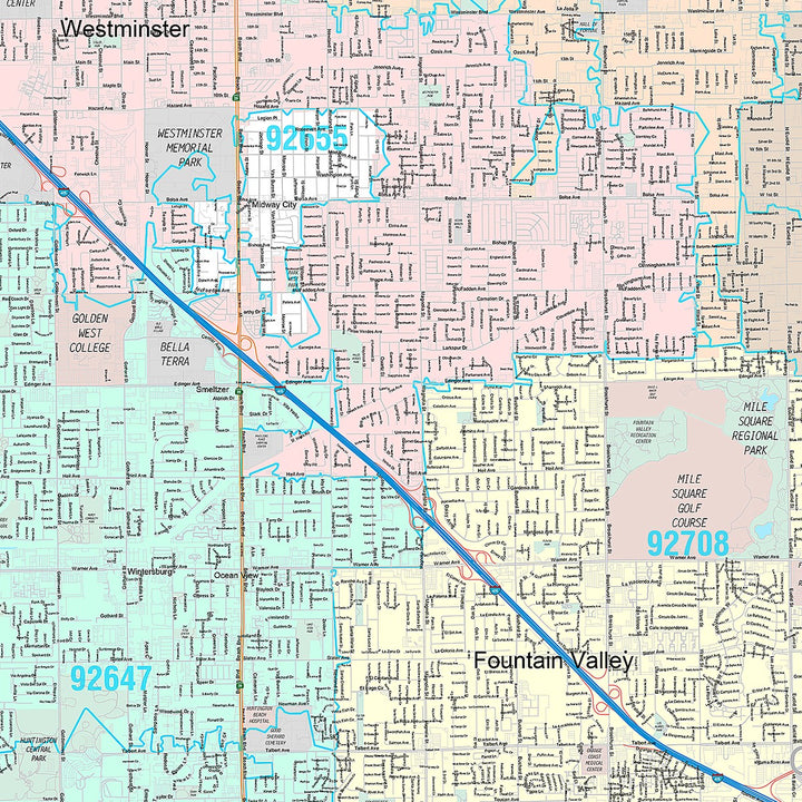 Premium Style Wall Map of Huntington Beach CA