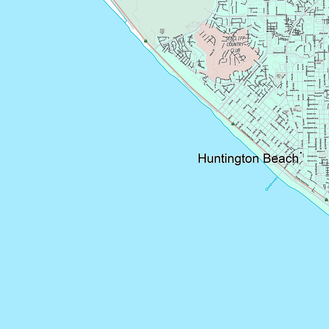 Premium Style Wall Map of Huntington Beach CA