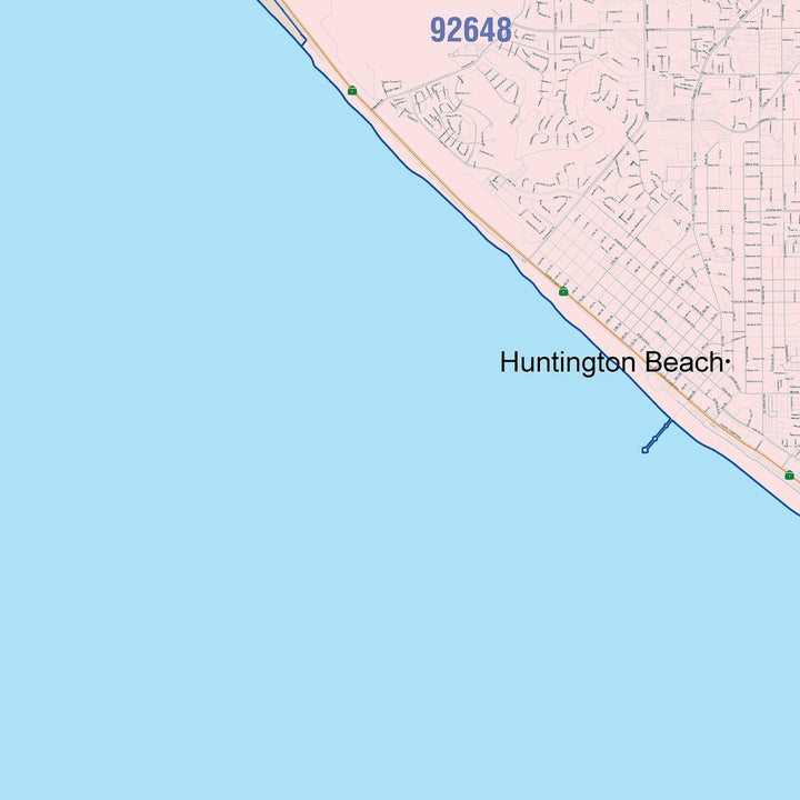 Color Cast Zip Code Style Wall Map of Huntington Beach, CA