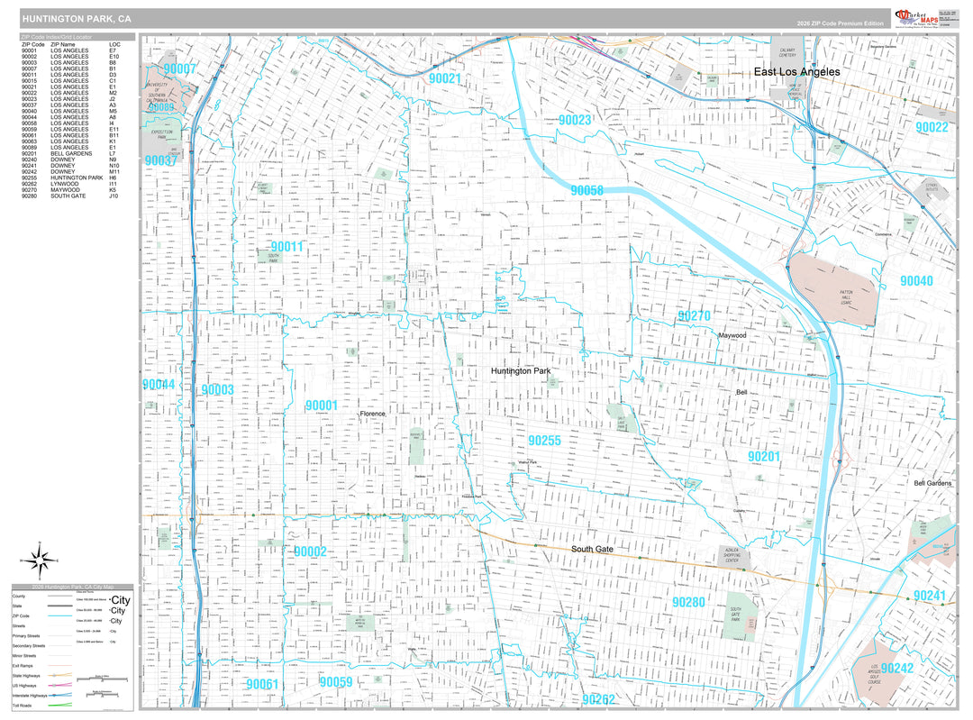 Premium Style Wall Map of Huntington Park, CA