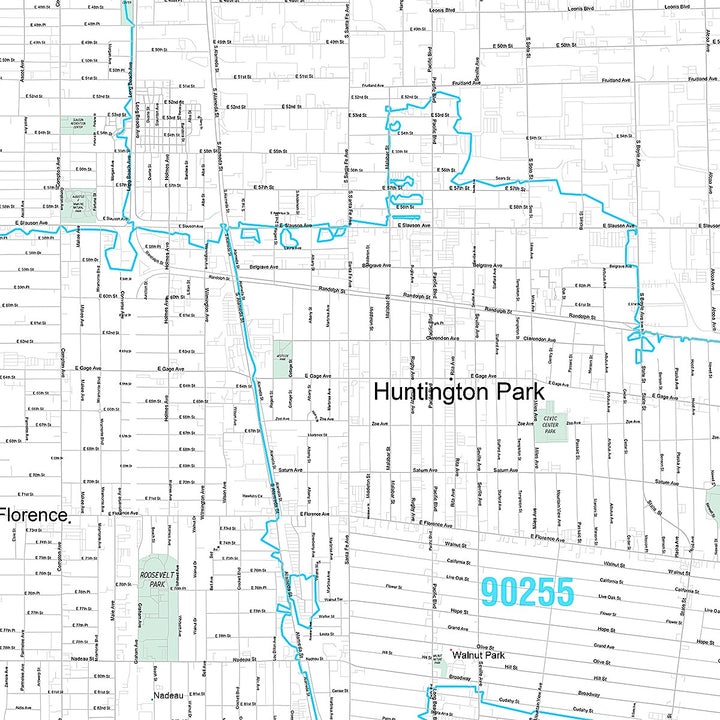 Premium Style Wall Map of Huntington Park, CA