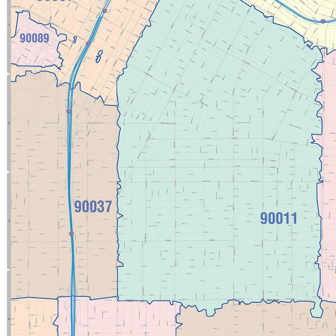 Color Cast Zip Code Style Wall Map of Huntington Park, CA