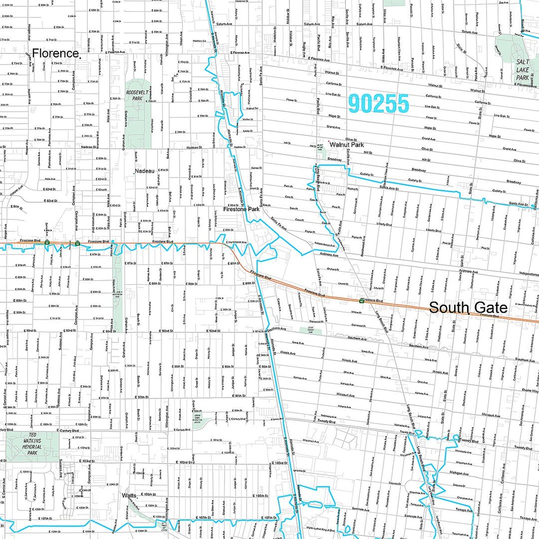 Premium Style Wall Map of Huntington Park, CA