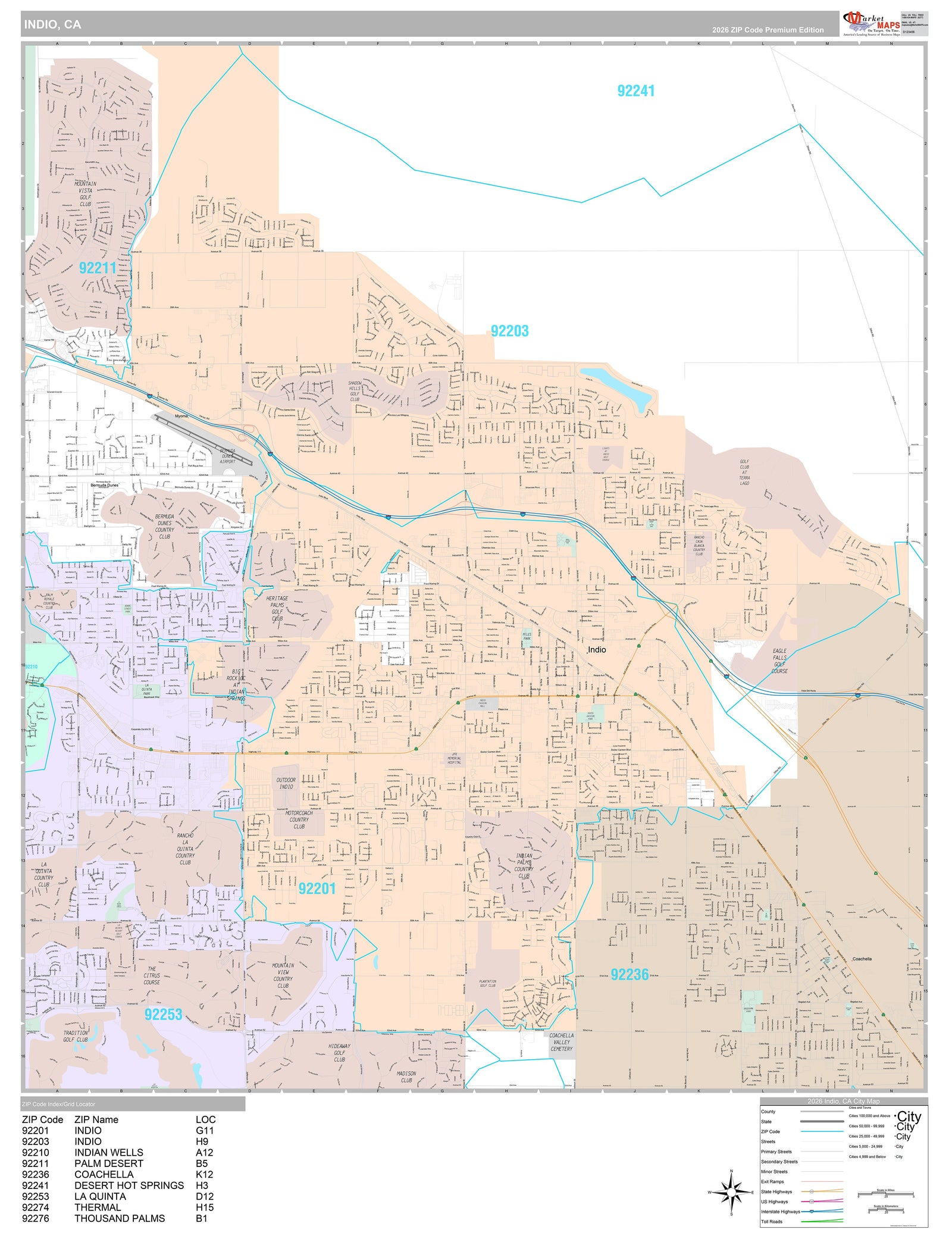 Premium Style Wall Map of Indio, CA