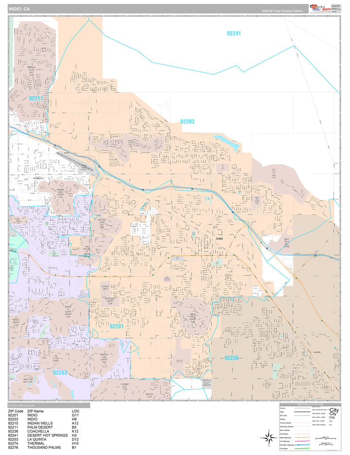 Premium Style Wall Map of Indio, CA