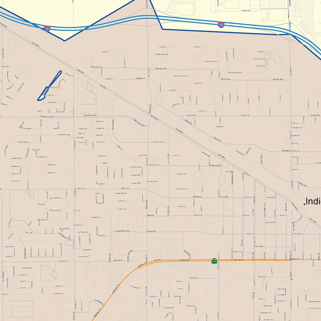 Color Cast Zip Code Style Wall Map of Indio, CA