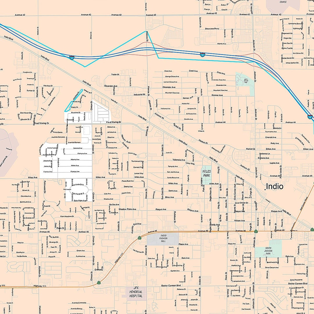 Premium Style Wall Map of Indio, CA