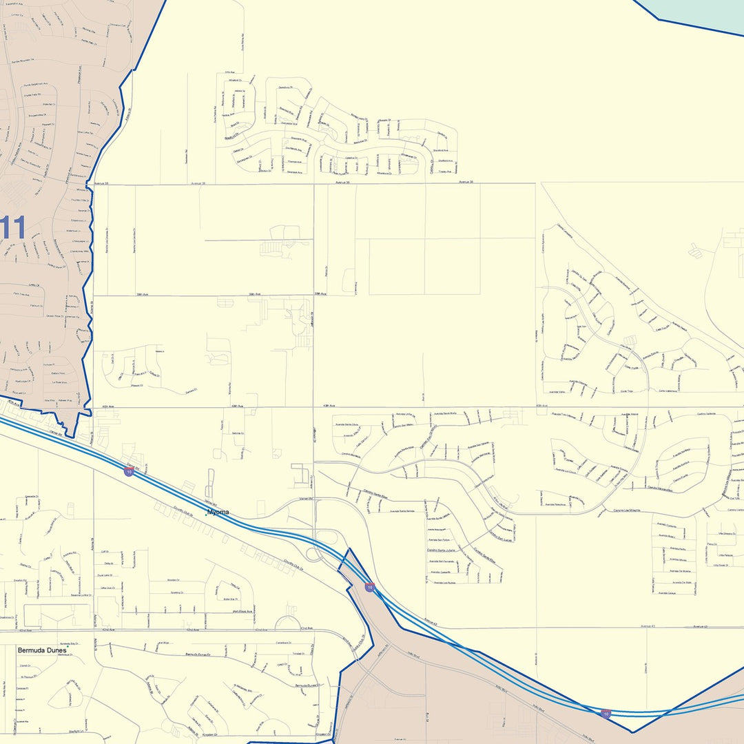 Color Cast Zip Code Style Wall Map of Indio, CA