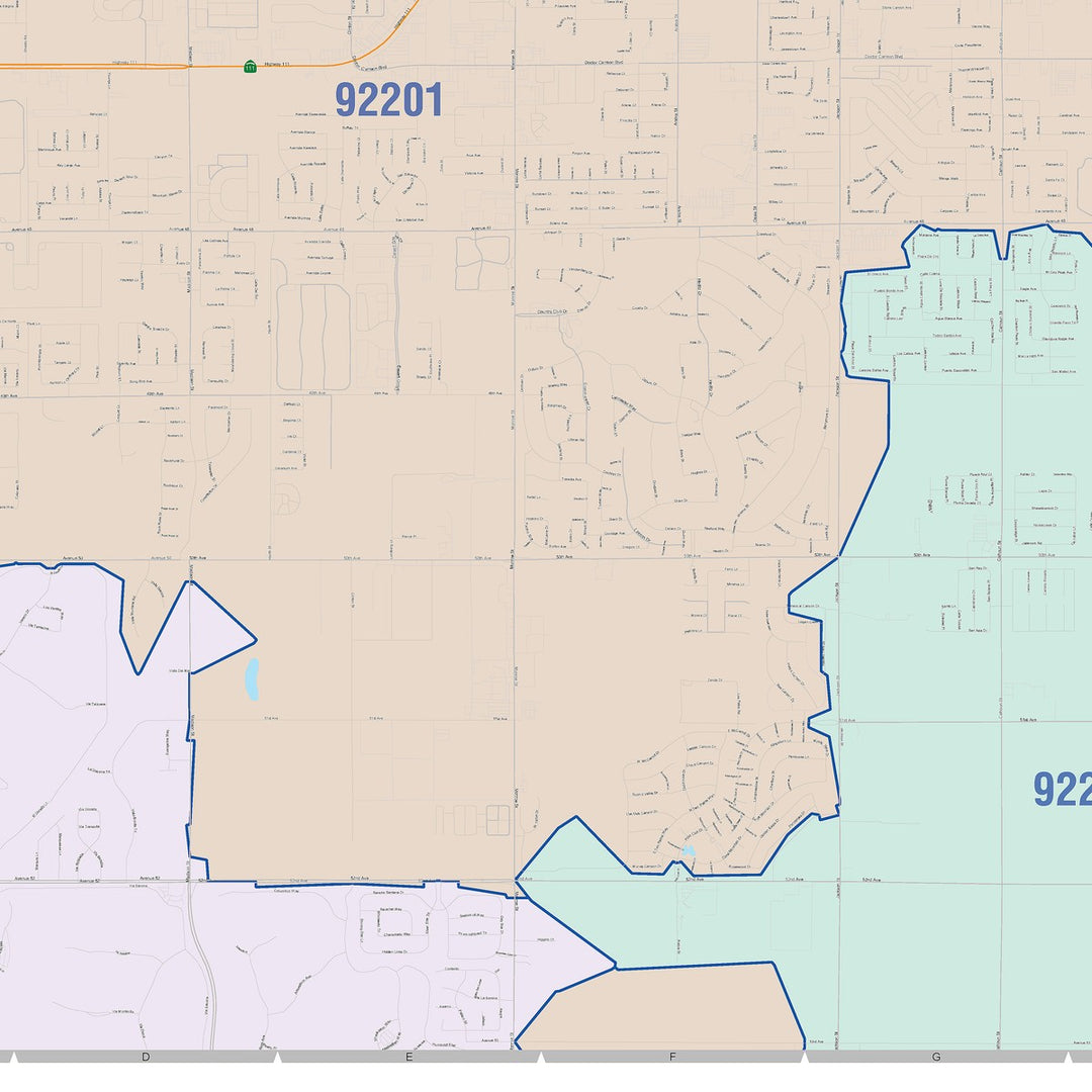 Color Cast Zip Code Style Wall Map of Indio, CA