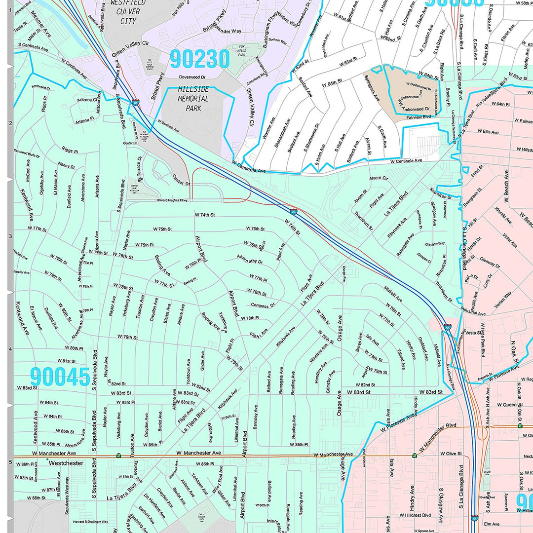 Premium Style Wall Map of Inglewood, CA