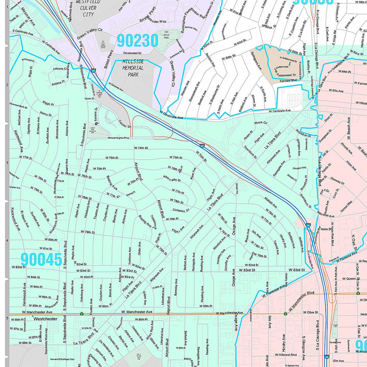 Premium Style Wall Map of Inglewood, CA